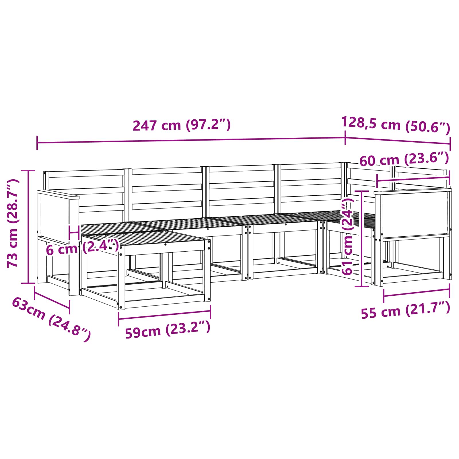 Outdoor-Sofagarnitur 6 pcs Natur Massivholz Akazie