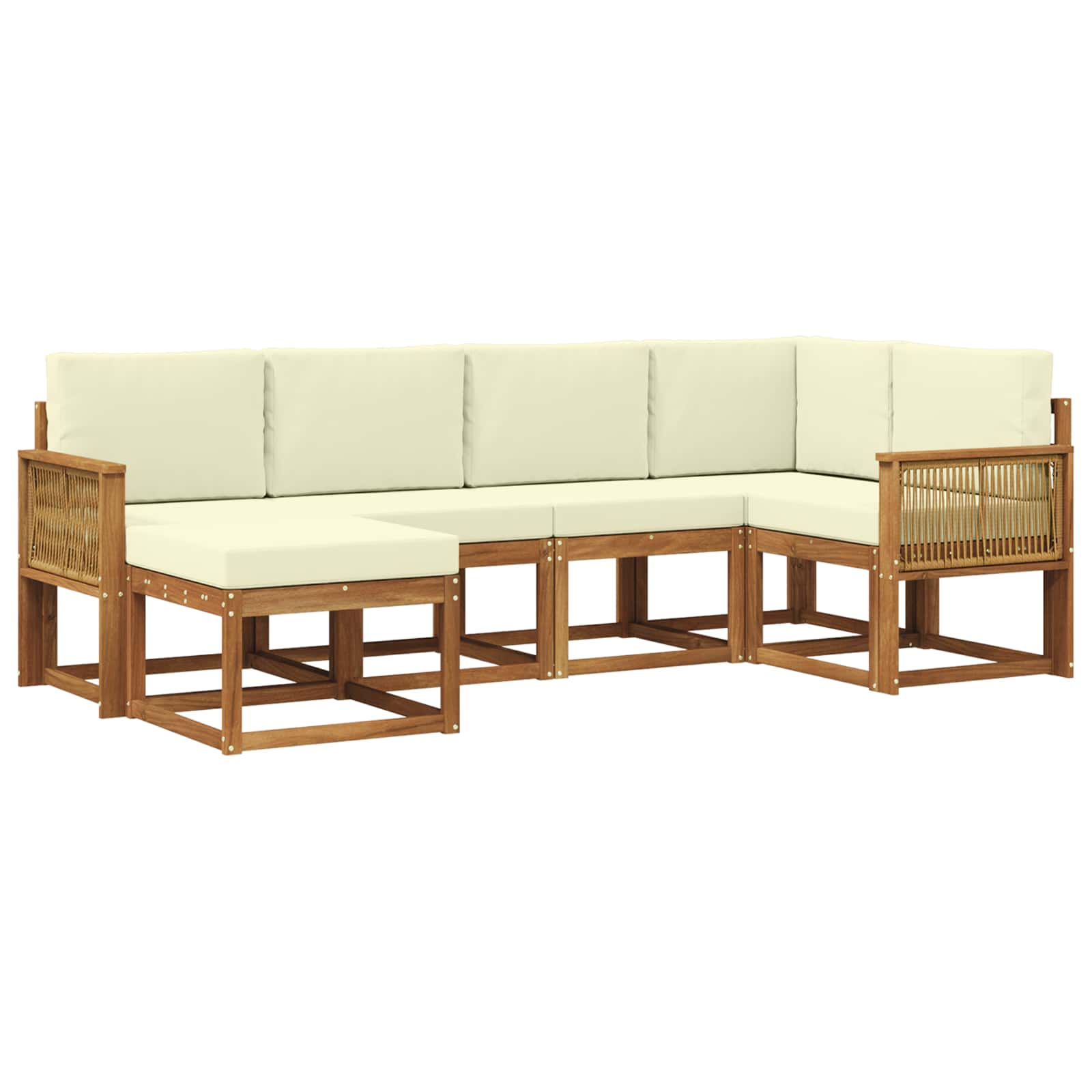 Outdoor-Sofagarnitur mit Kissen 6 pcs Natur und Creme Polyester