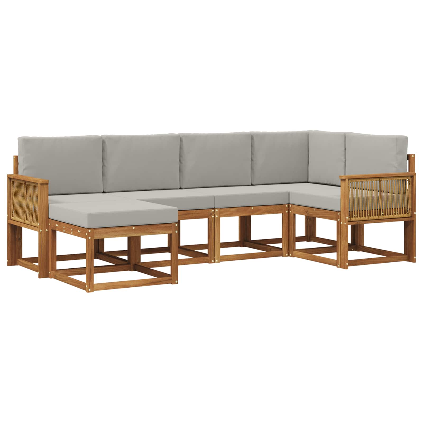 Outdoor-Sofagarnitur 6 pcs Natürlich und Hellgrau Polyester