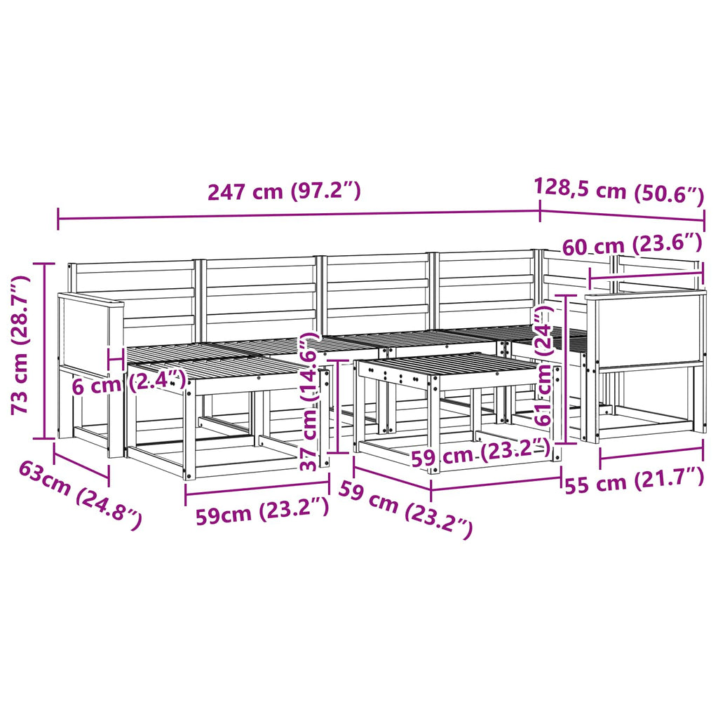 Outdoor-Sofagarnitur 7 pcs Natur Massivholz Akazie