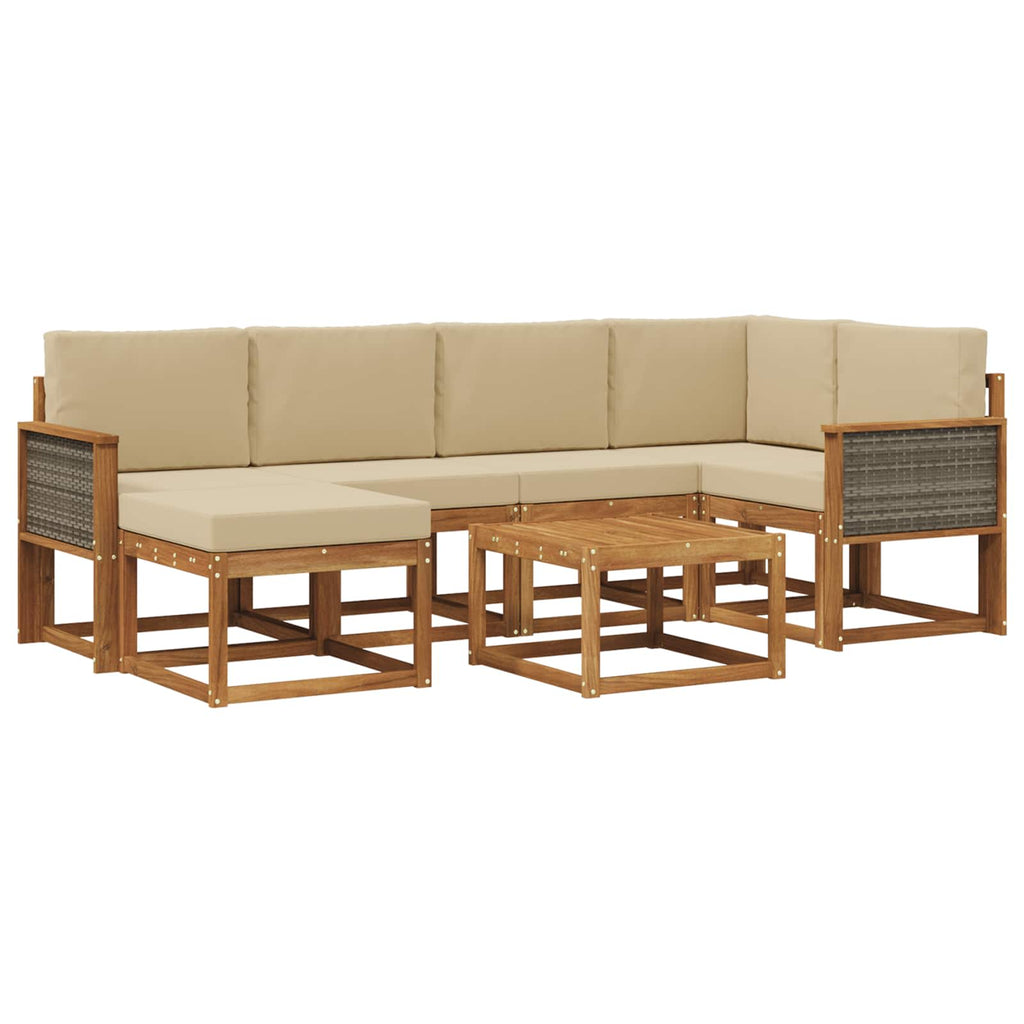 Outdoor-Sofagarnitur 7 pcs Natur und Beige Massivholz Akazie