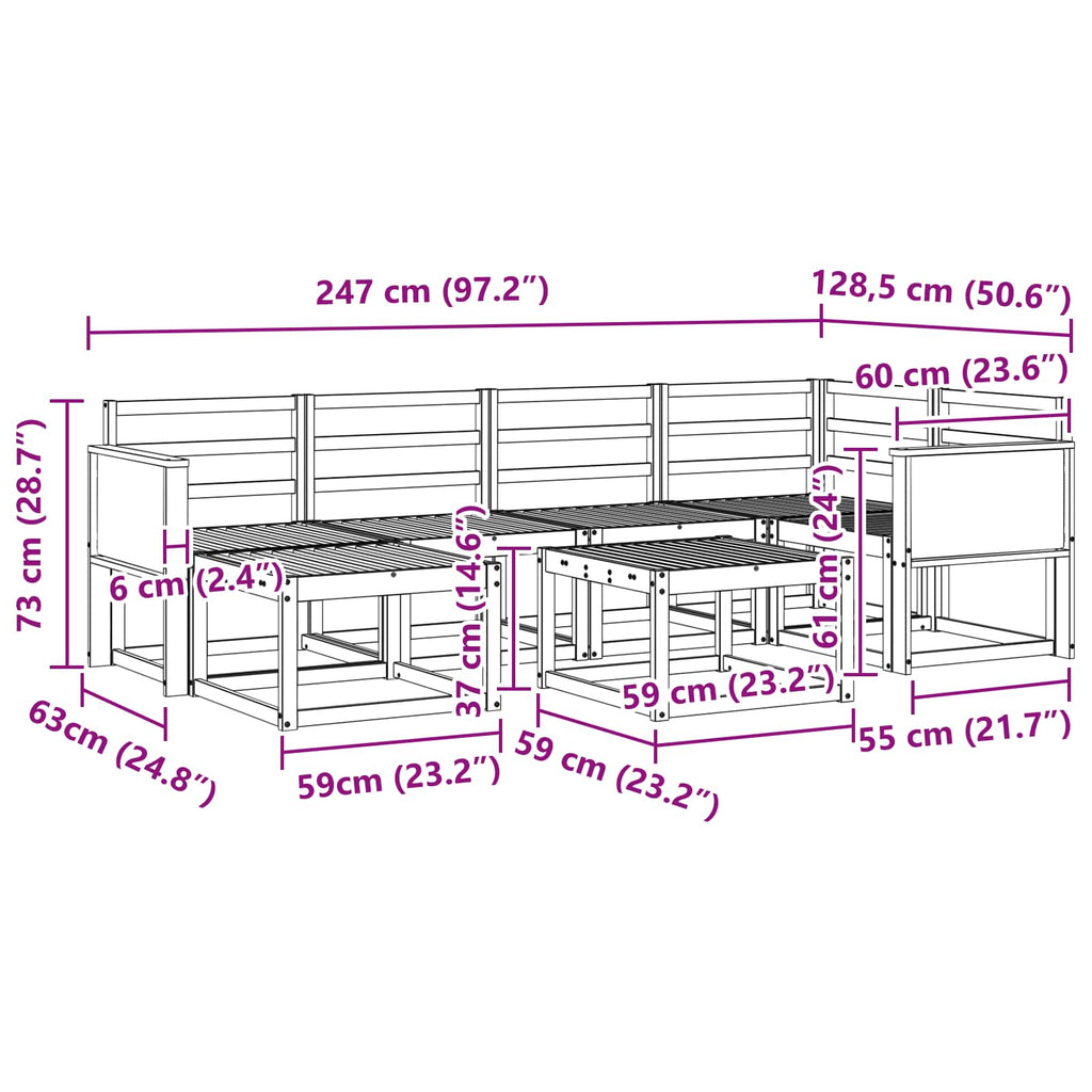 Outdoor-Sofagarnitur 7 pcs Natur Massivholz Akazie