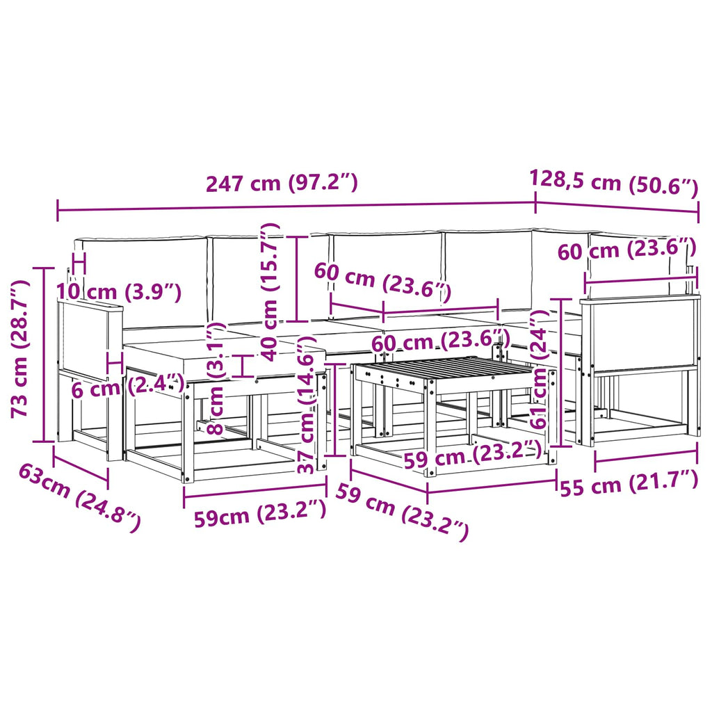 Outdoor-Sofagarnitur mit Kissen 7 pcs Natürlich und Hellgrau