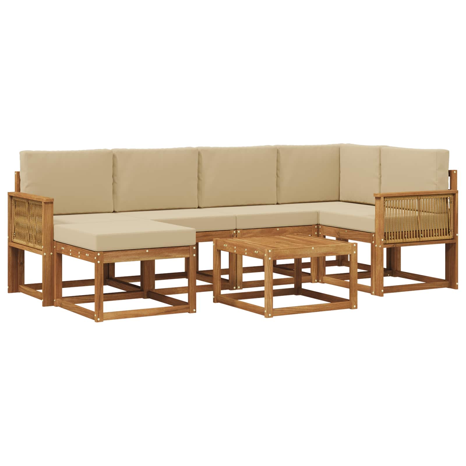 Outdoor-Sofagarnitur 7 pcs Natur und Beige Massivholz Akazie