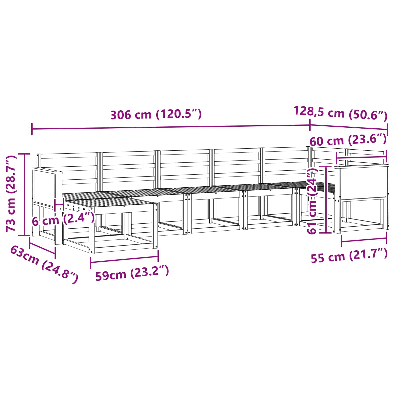 Outdoor-Sofagarnitur 7 pcs Natur Massivholz Akazie