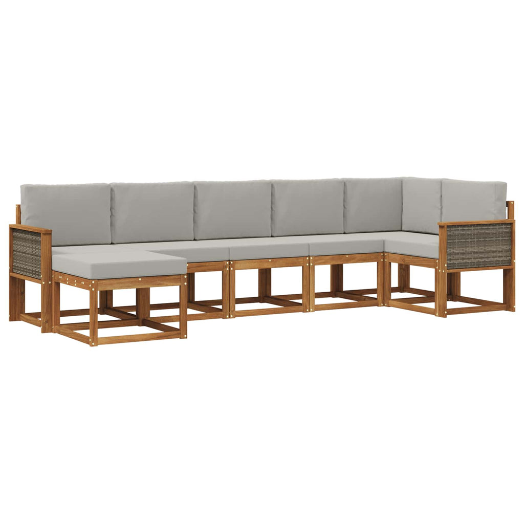Outdoor-Sofagarnitur 7 pcs Natürlich und Hellgrau Polyester