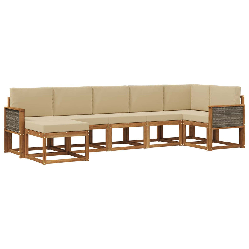 Outdoor-Sofagarnitur mit Kissen 7 pcs Natur und Beige Polyester