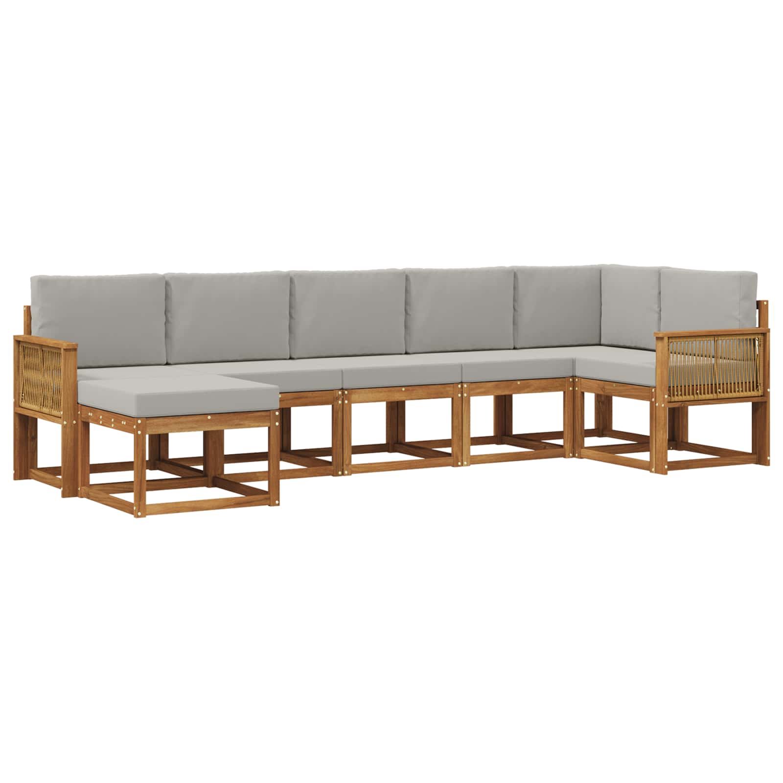 Outdoor-Sofagarnitur 7 pcs Natürlich und Hellgrau Polyester