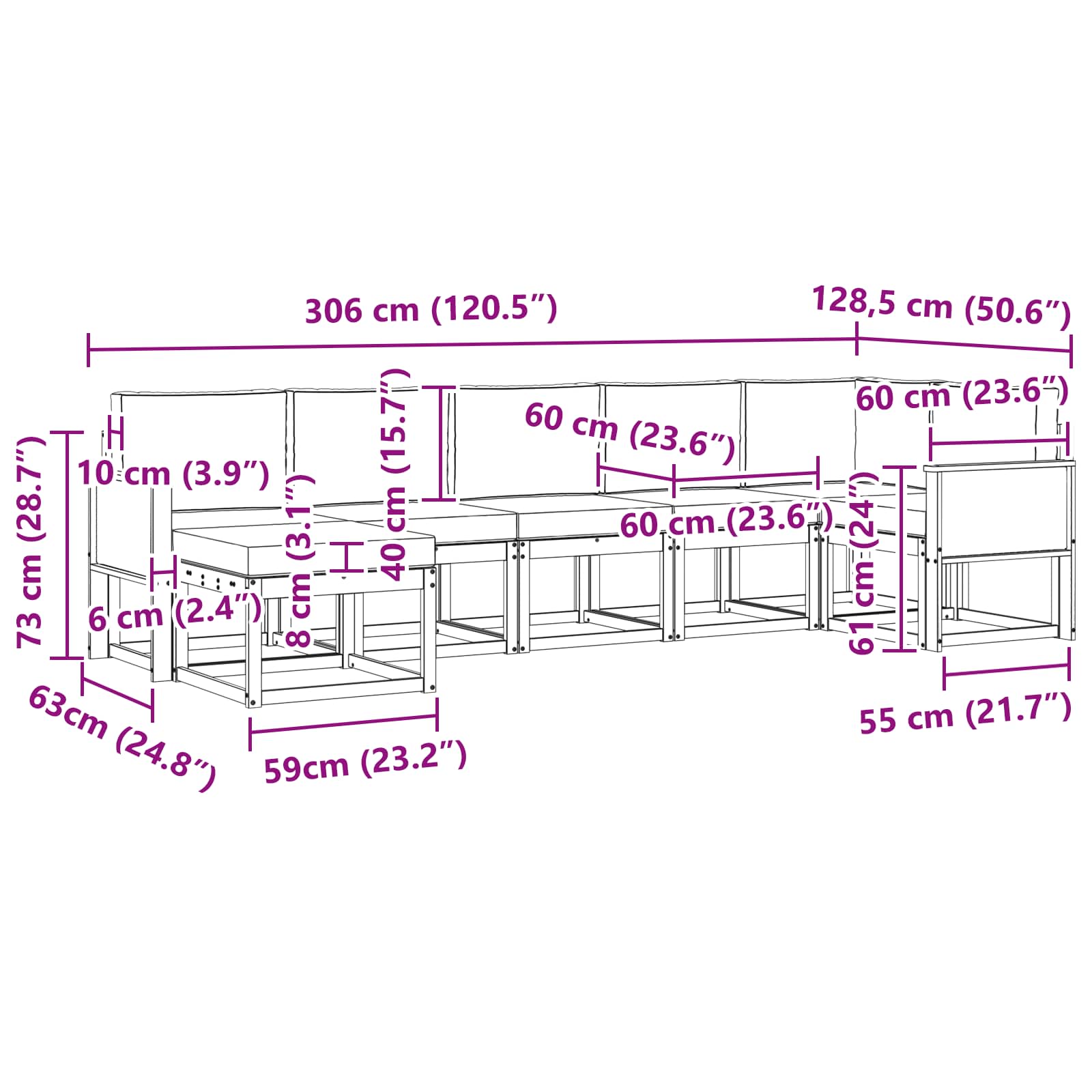 Outdoor-Sofagarnitur 7 pcs Natürlich und Hellgrau Polyester