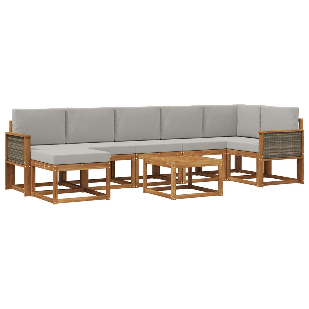 Outdoor-Sofagarnitur 8 pcs Natürlich und Hellgrau Polyester