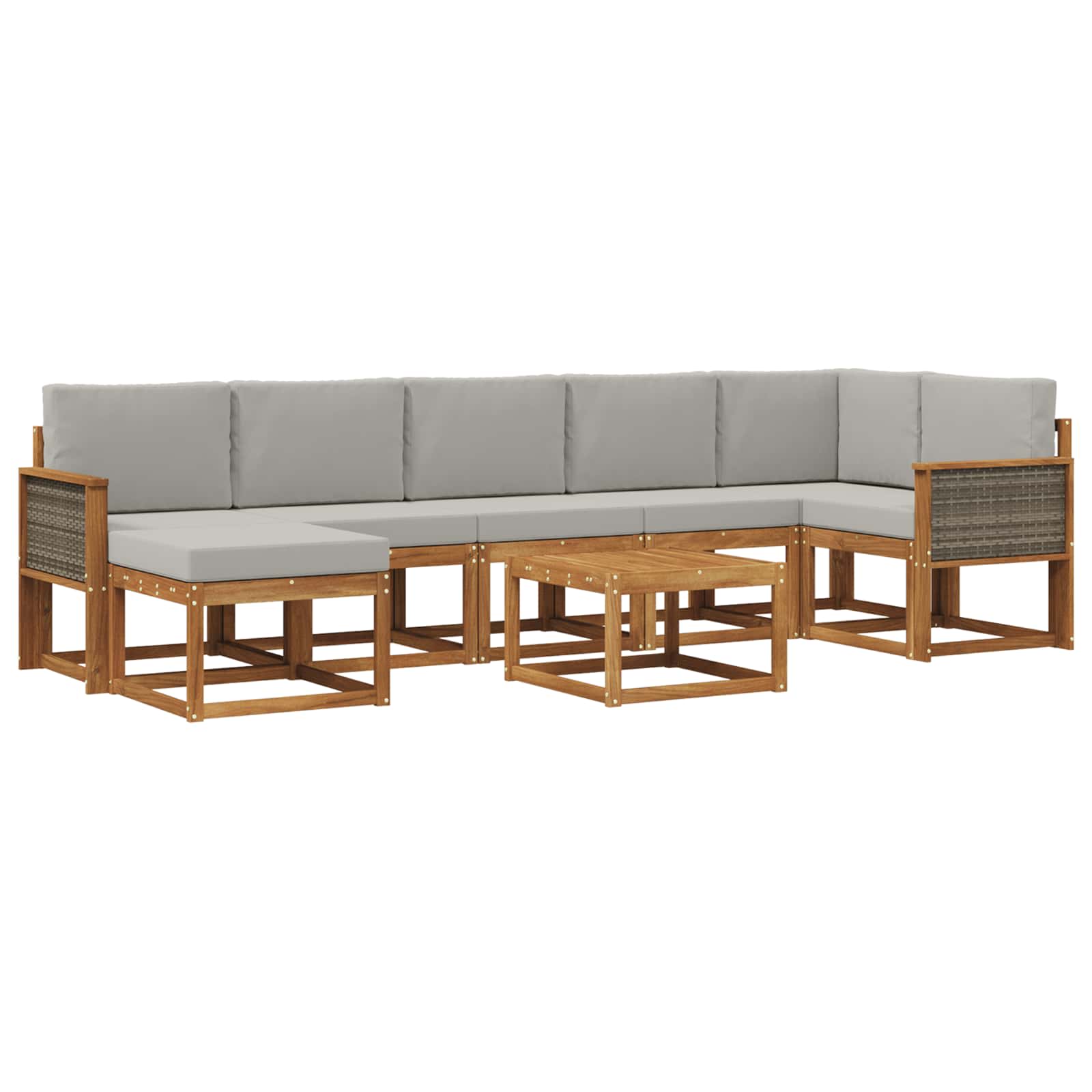 Outdoor-Sofagarnitur 8 pcs Natürlich und Hellgrau Polyester
