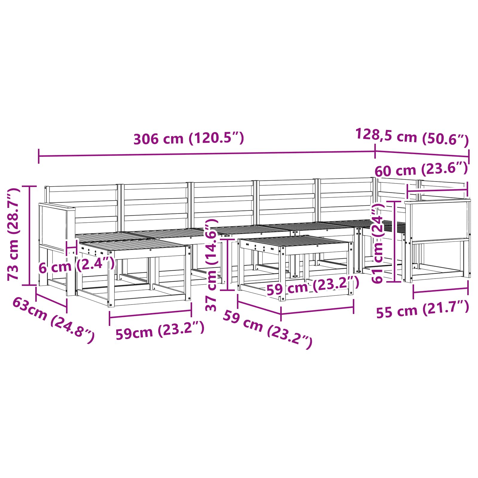 Outdoor-Sofagarnitur 8 pcs Natur Massivholz Akazie