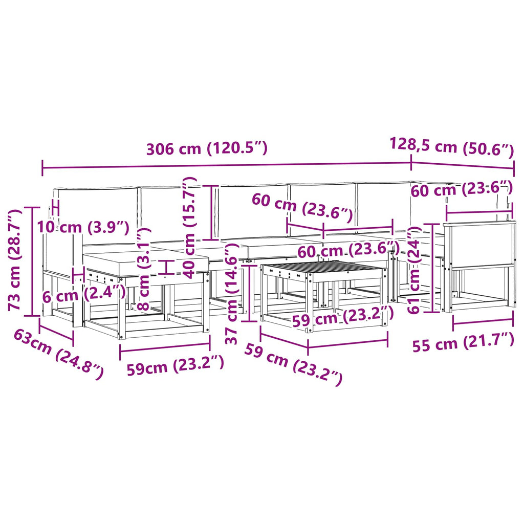 Outdoor-Sofagarnitur 8 pcs Natürlich und Hellgrau Polyester