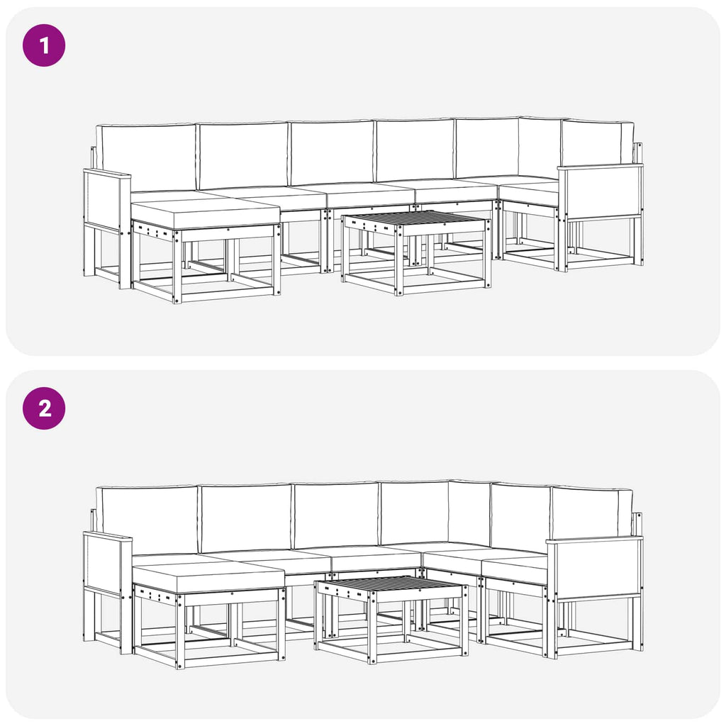 Outdoor-Sofagarnitur 8 pcs Natürlich und Hellgrau Polyester