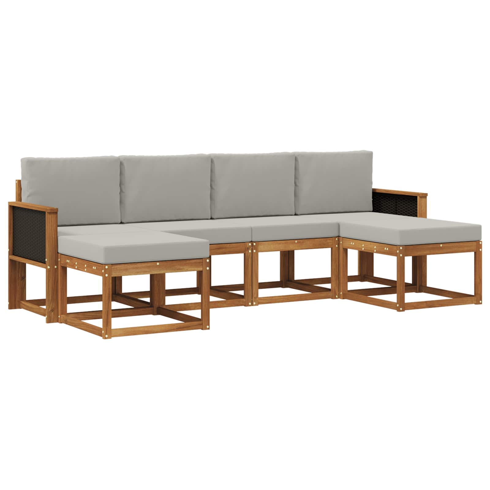 Outdoor-Sofagarnitur 6 pcs Natürlich und Hellgrau Polyester