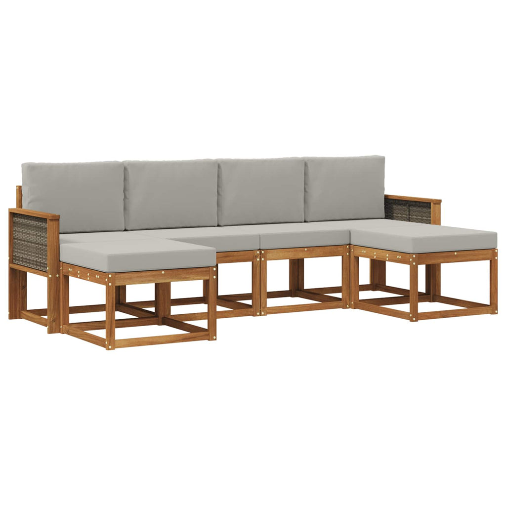 Outdoor-Sofagarnitur 6 pcs Natürlich und Hellgrau Polyester