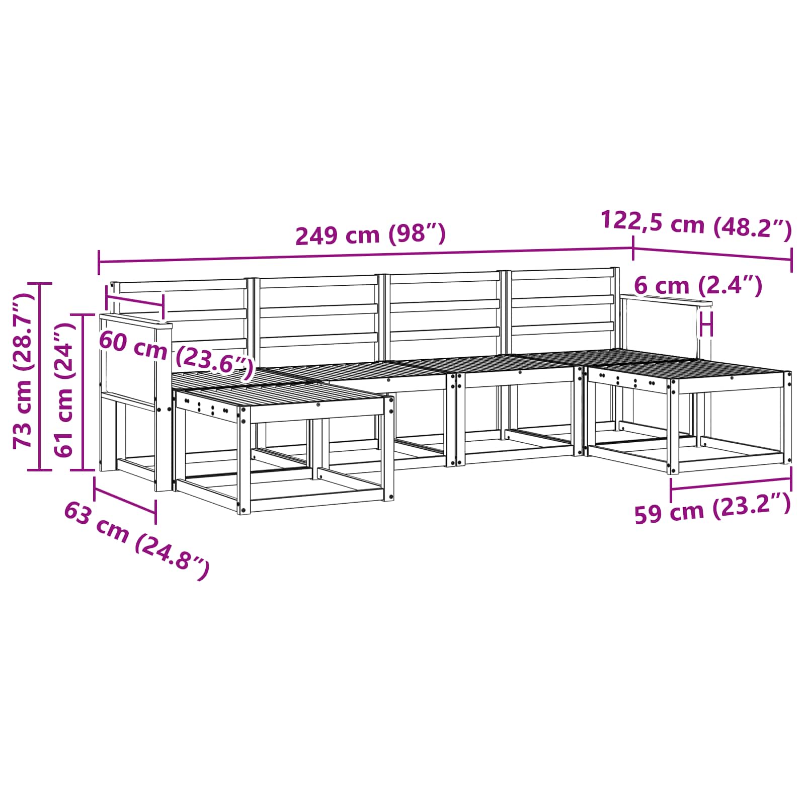 Outdoor-Sofagarnitur 6 pcs Natur Massivholz Akazie