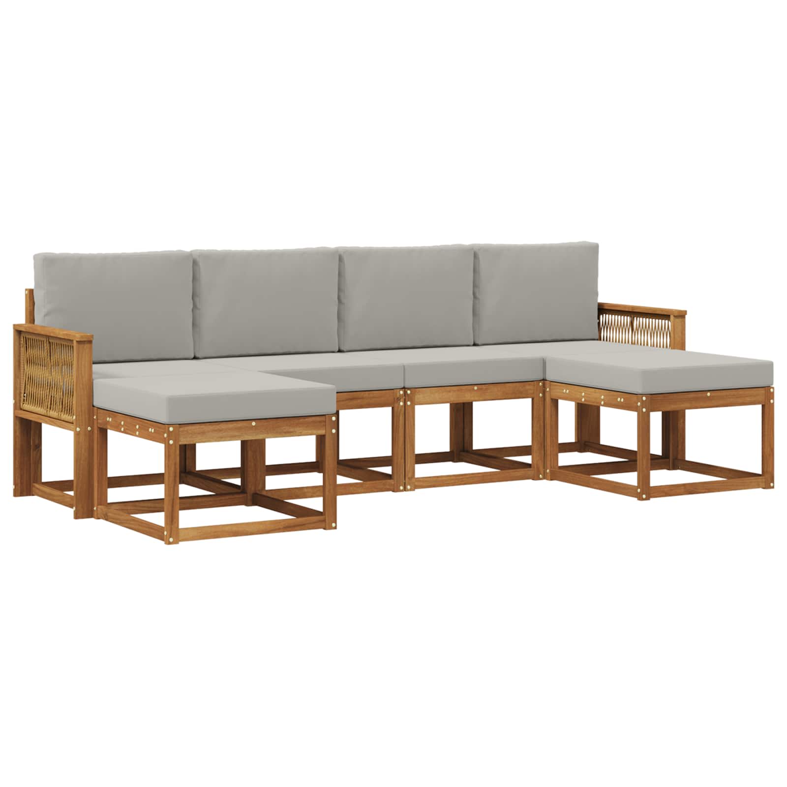 Outdoor-Sofagarnitur 6 pcs Natürlich und Hellgrau Polyester