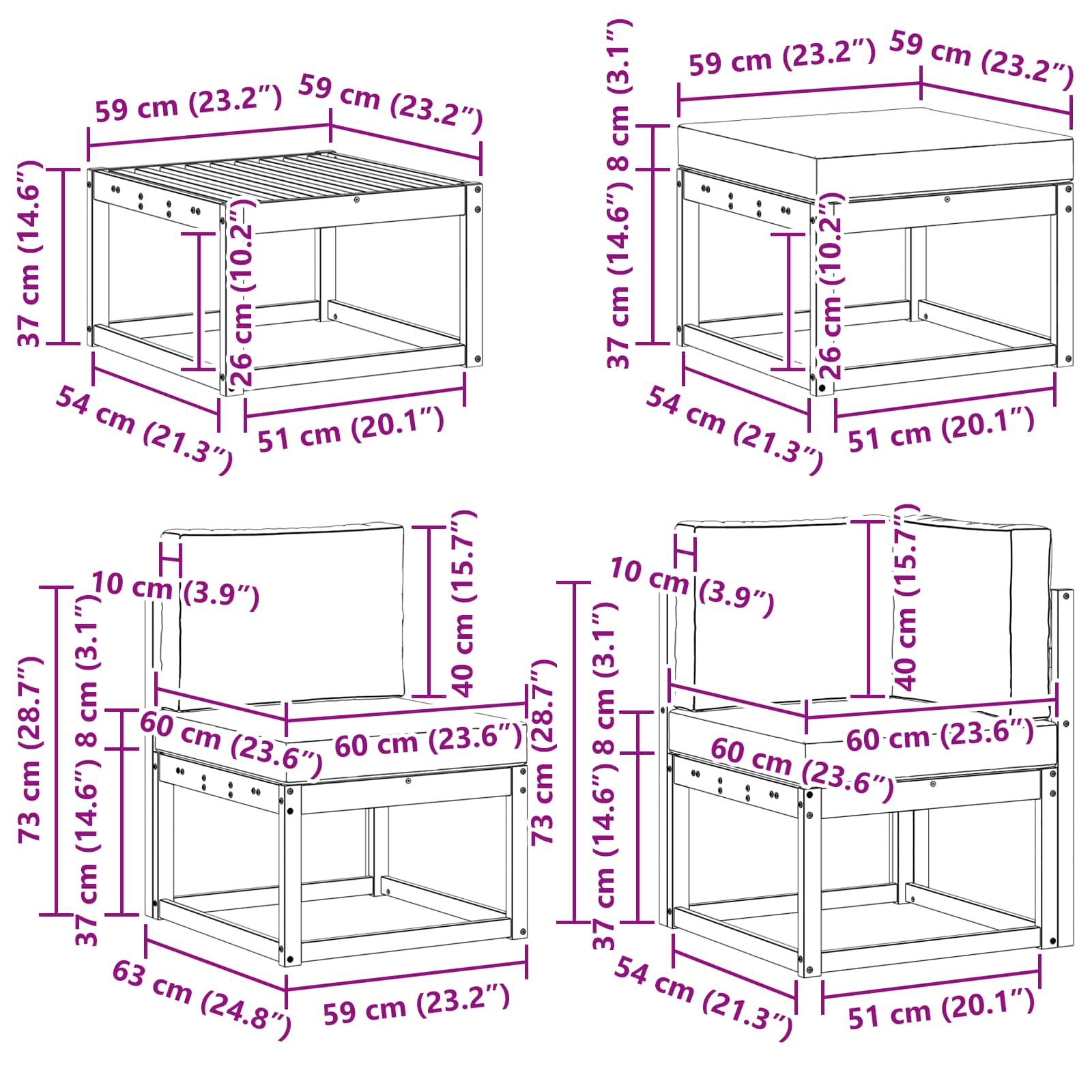 Outdoor-Sofagarnitur mit Kissen 9 pcs Natur und Anthrazit