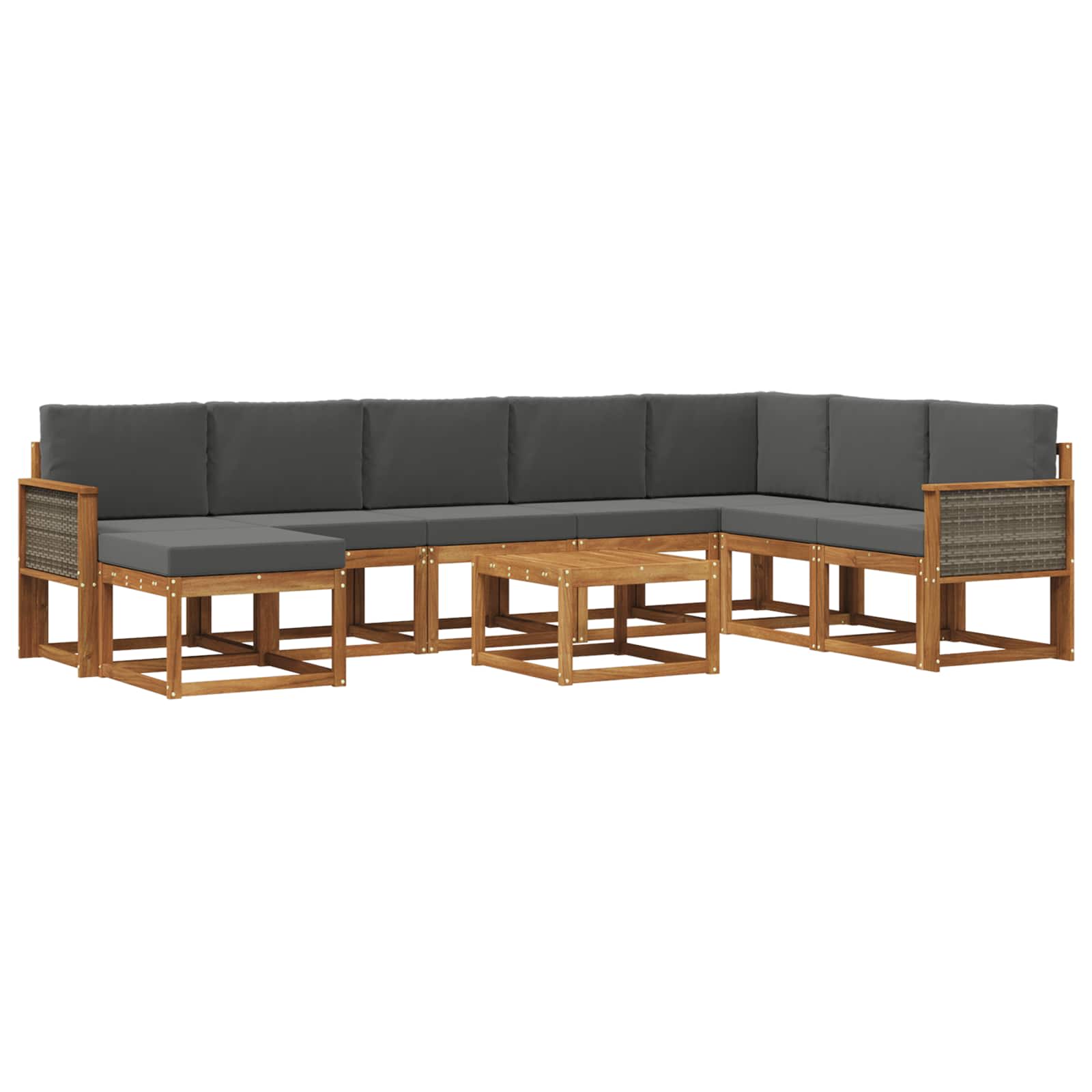 Outdoor-Sofagarnitur mit Kissen 9 pcs Natur und Anthrazit