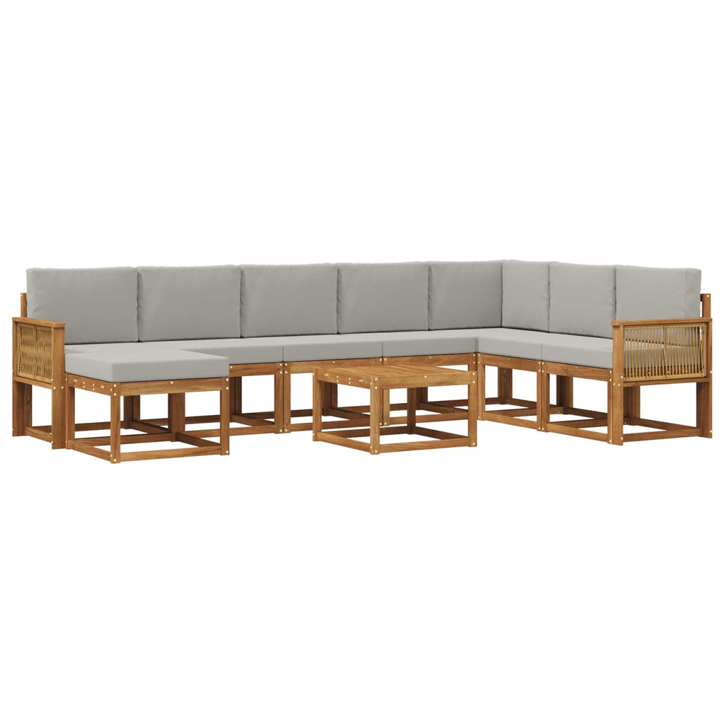 Outdoor-Sofagarnitur mit Kissen 9 pcs Natürlich und Hellgrau