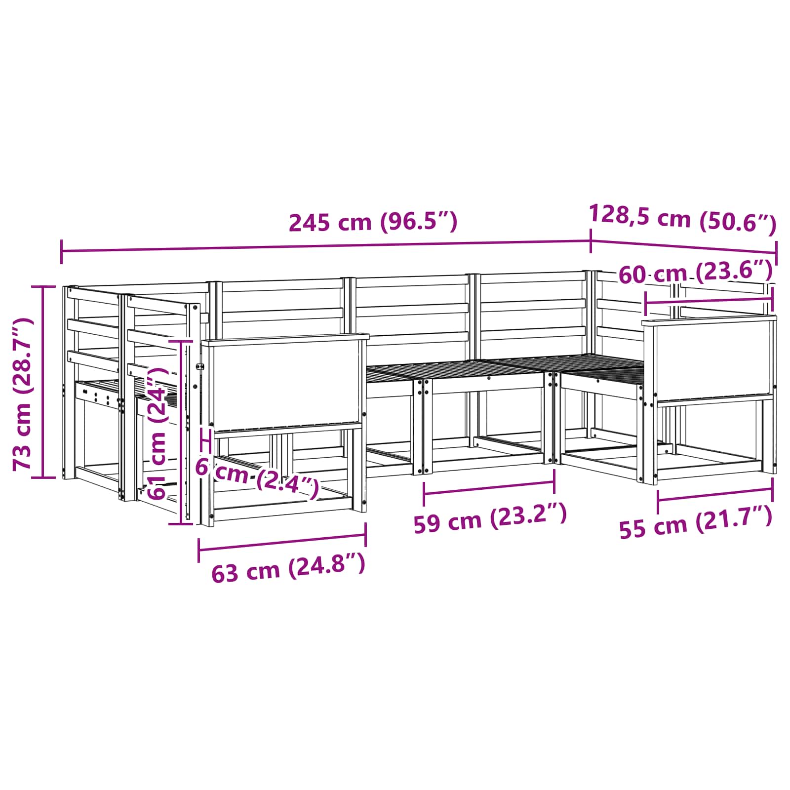 Outdoor-Sofagarnitur 6 pcs Natur Massivholz Akazie