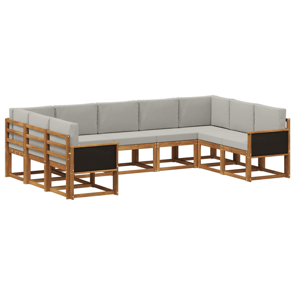 Outdoor-Sofagarnitur mit Kissen 9 pcs Natürlich und Hellgrau