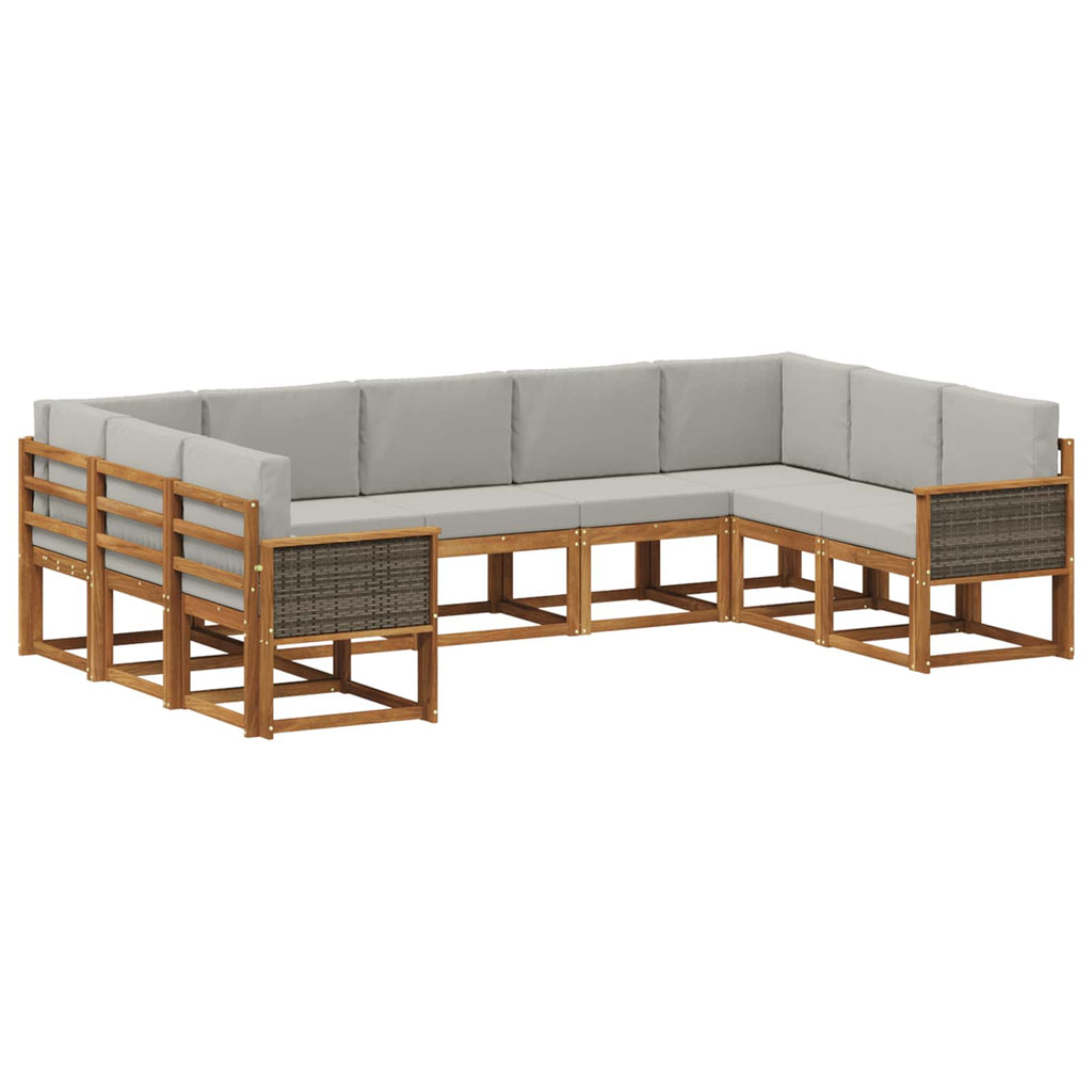 Outdoor-Sofagarnitur mit Kissen 9 pcs Natürlich und Hellgrau