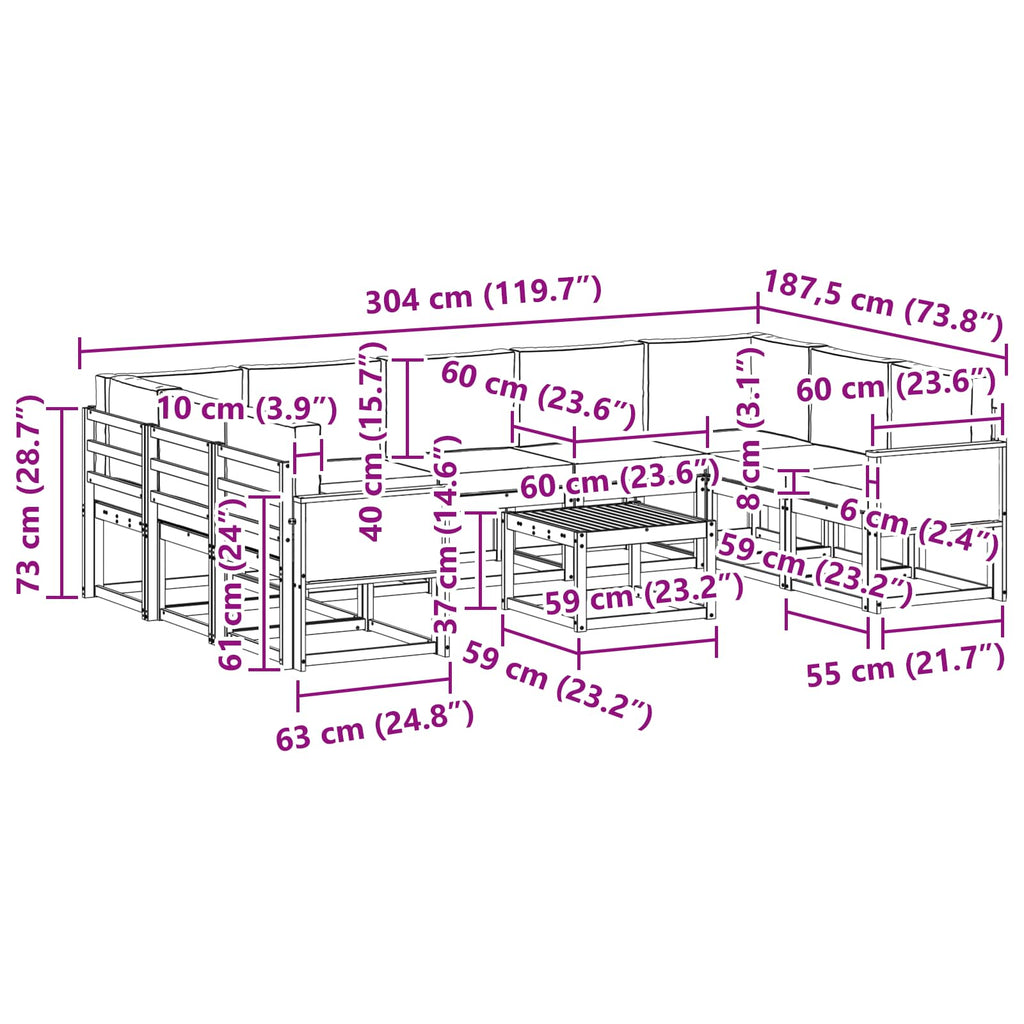 Outdoor-Sofagarnitur 10 pcs Natur und Creme Massivholz Akazie