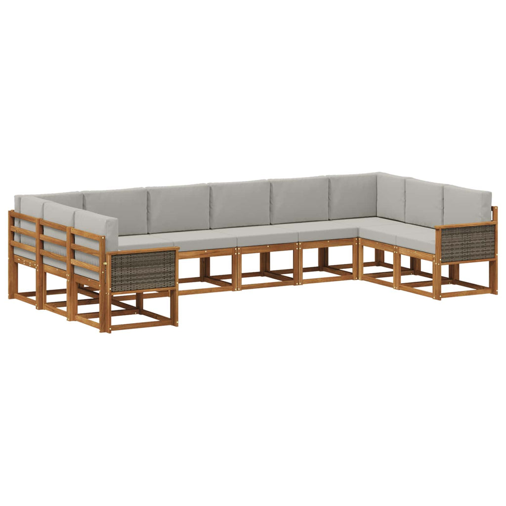 Outdoor-Sofagarnitur mit Kissen 10 pcs Natürlich und Hellgrau