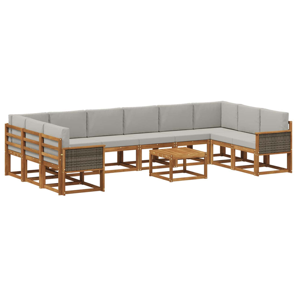 Outdoor-Sofagarnitur mit Kissen 11 pcs Natürlich und Hellgrau