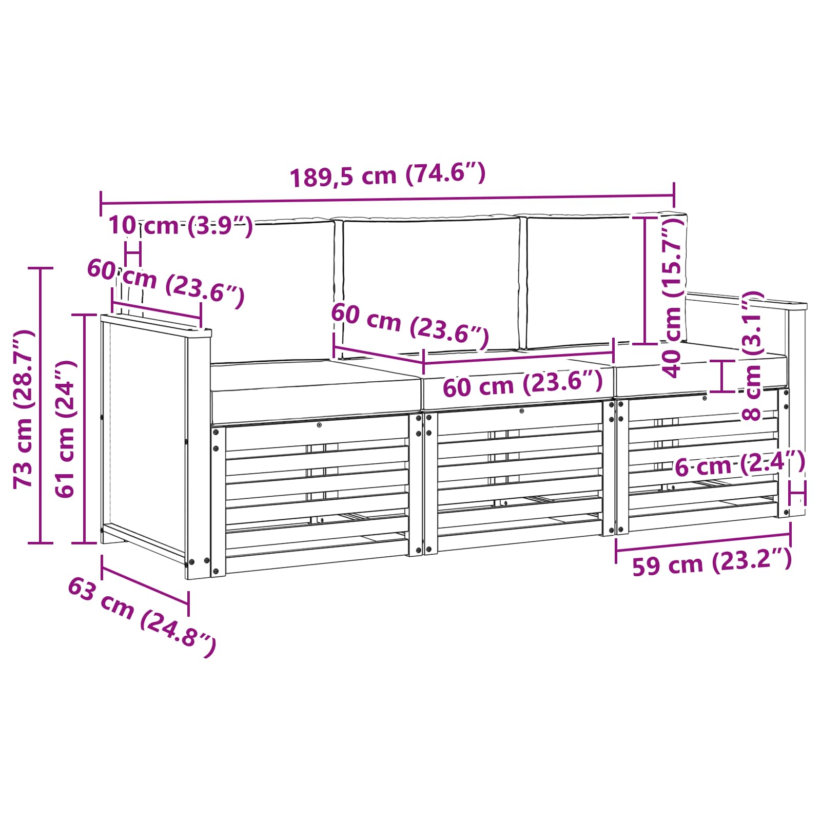Sofagarnituren mit Kissen 3 pcs Massivholz Akazie