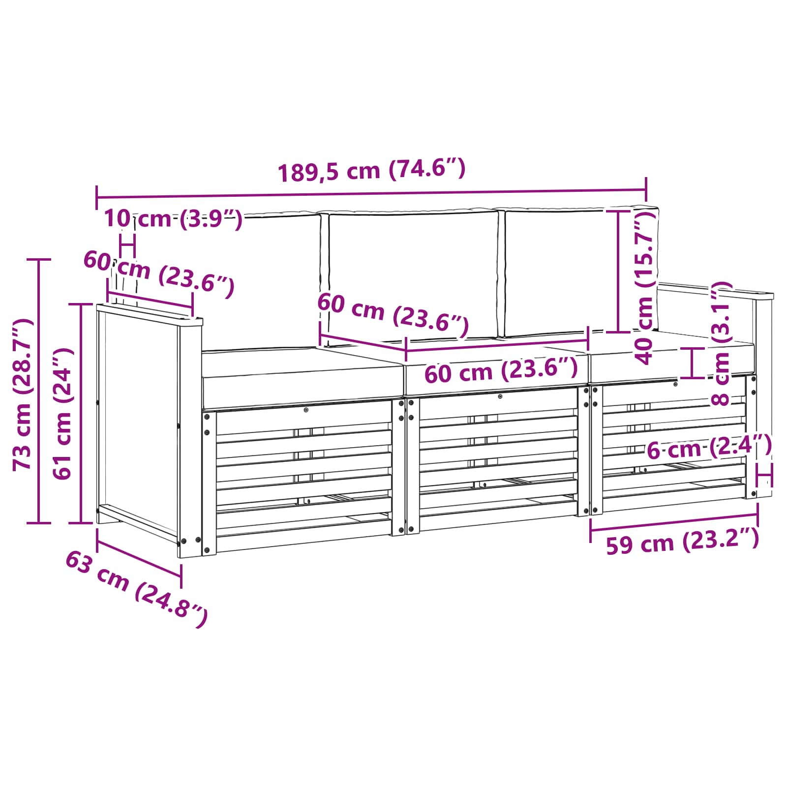 Sofagarnituren mit Kissen 3 pcs Massivholz Akazie