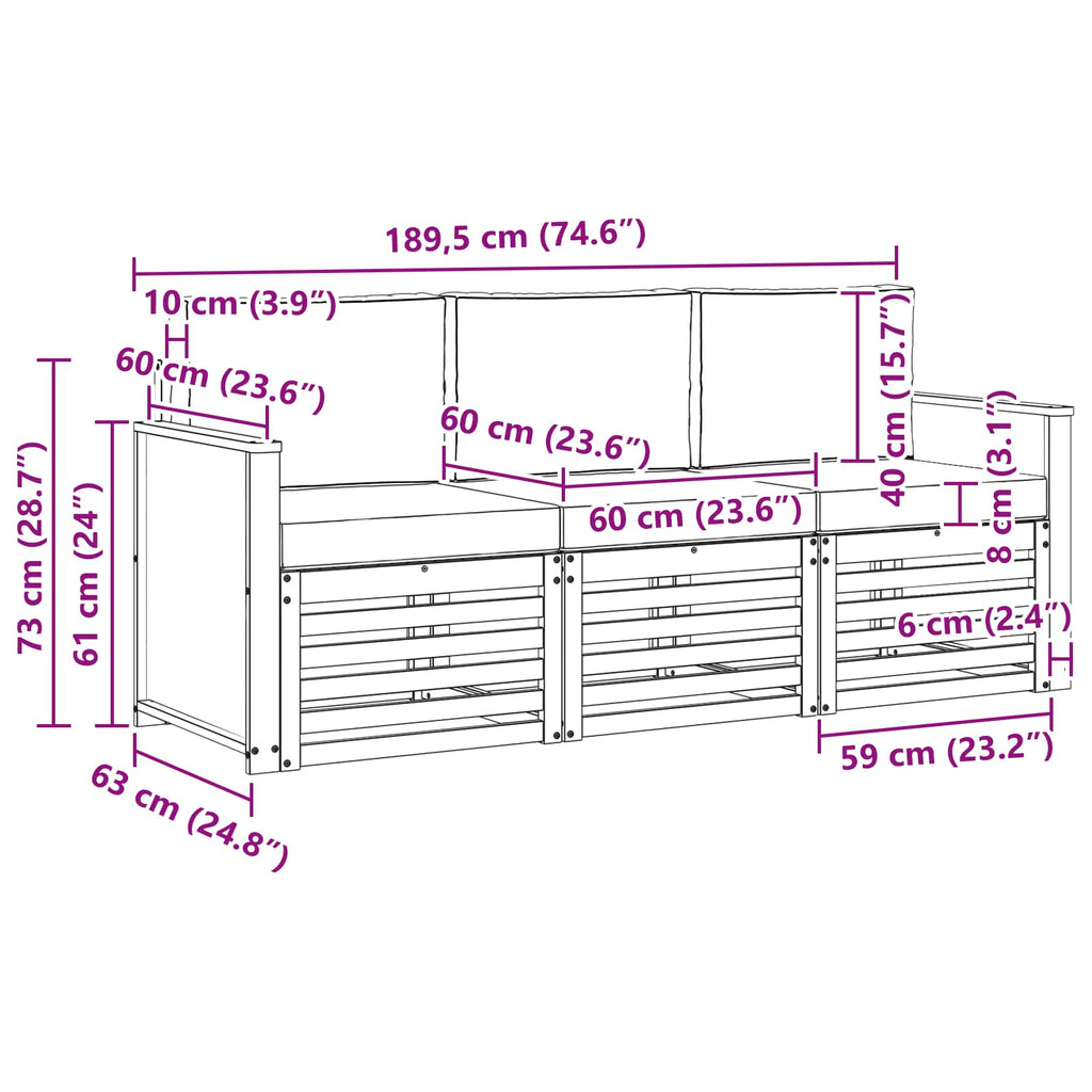 Sofagarnituren mit Kissen 3 pcs Massivholz Akazie