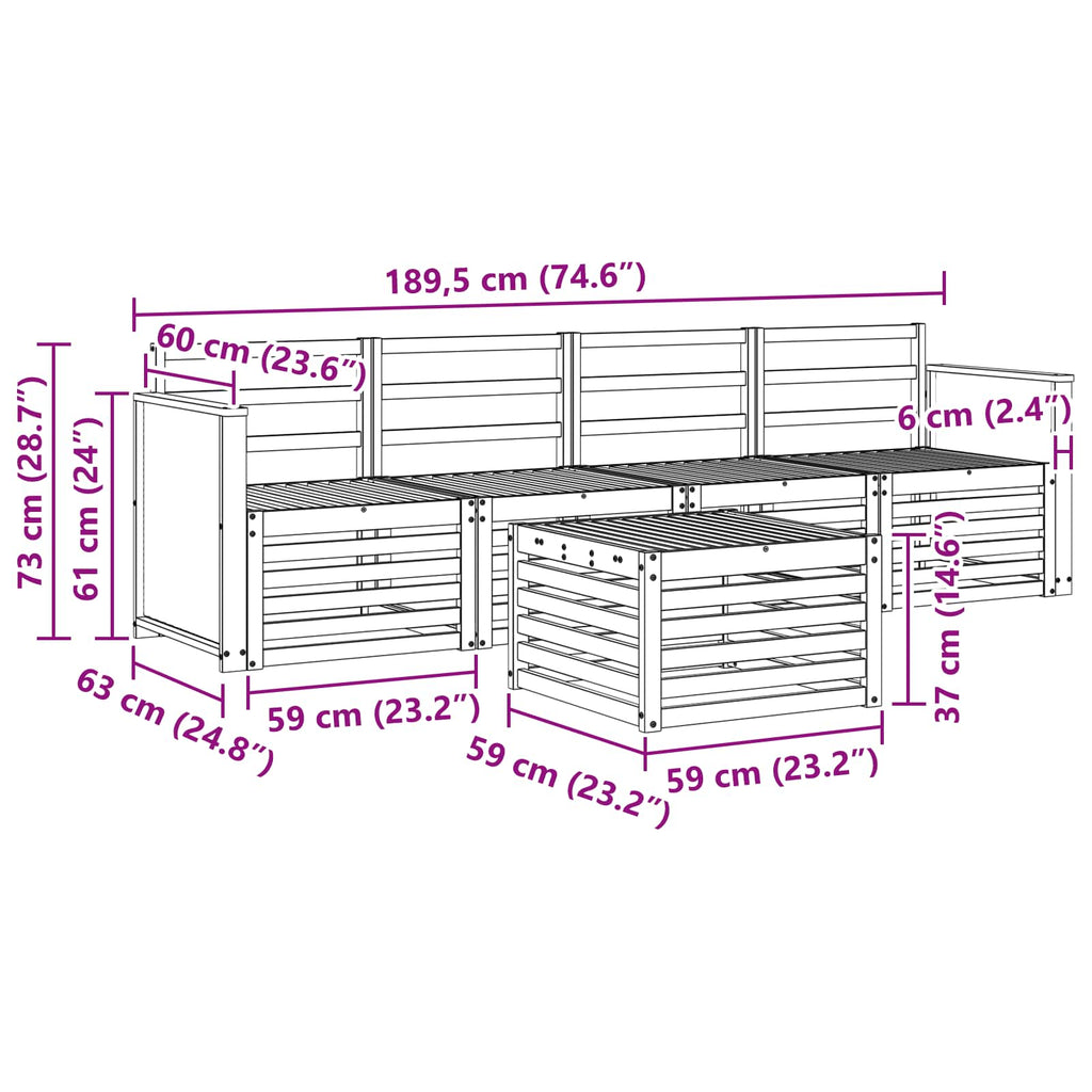 Outdoor-Sofagarnitur 5 pcs Natur Massivholz Akazie