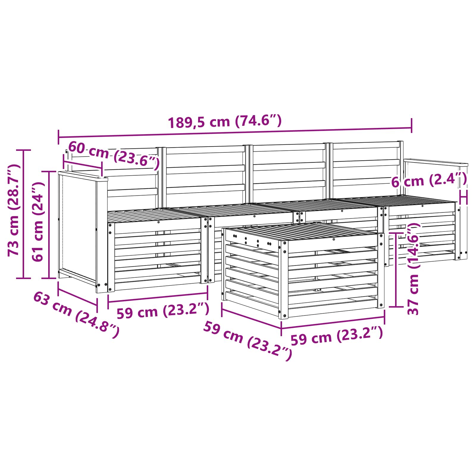 Outdoor-Sofagarnitur 5 pcs Natur Massivholz Akazie