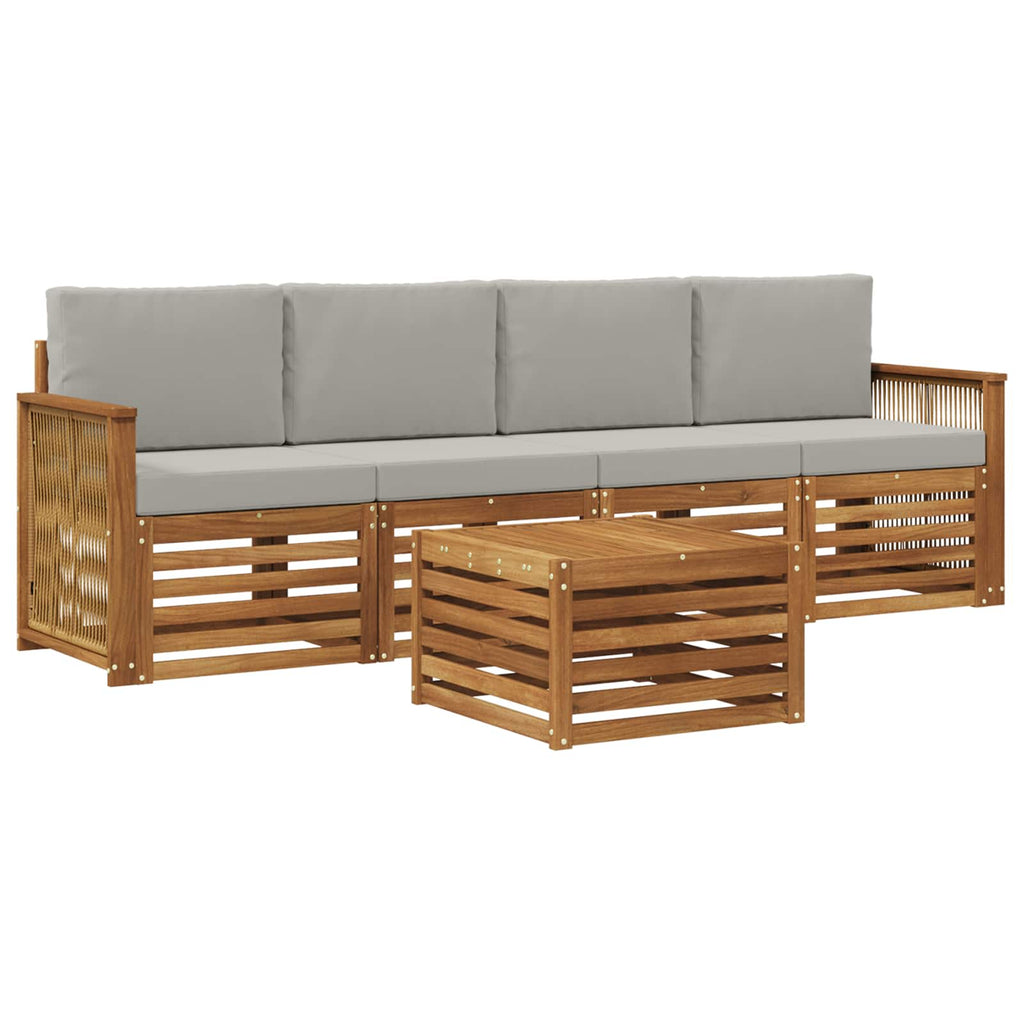 Outdoor-Sofagarnitur mit Kissen 5 pcs Natürlich und Hellgrau