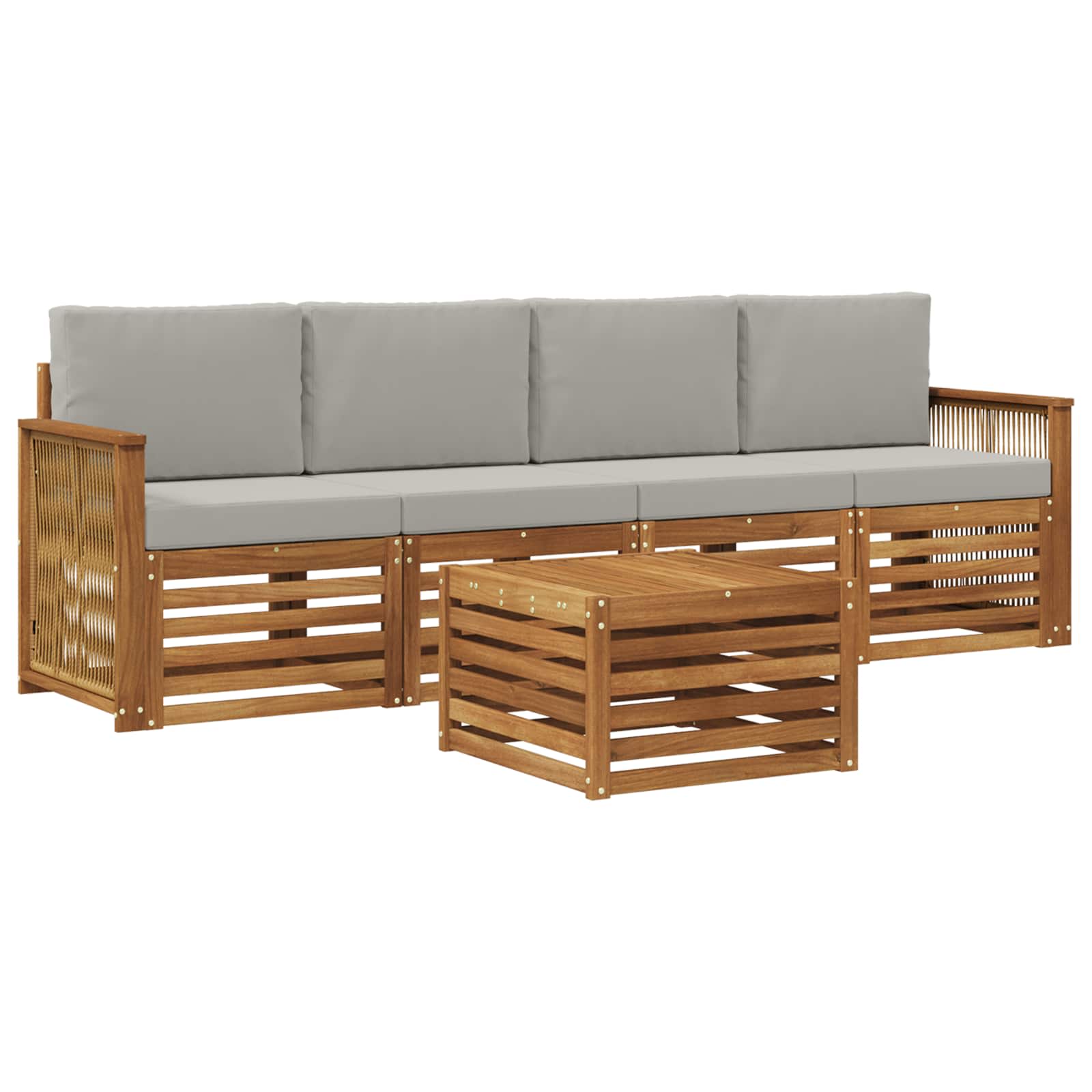 Outdoor-Sofagarnitur mit Kissen 5 pcs Natürlich und Hellgrau