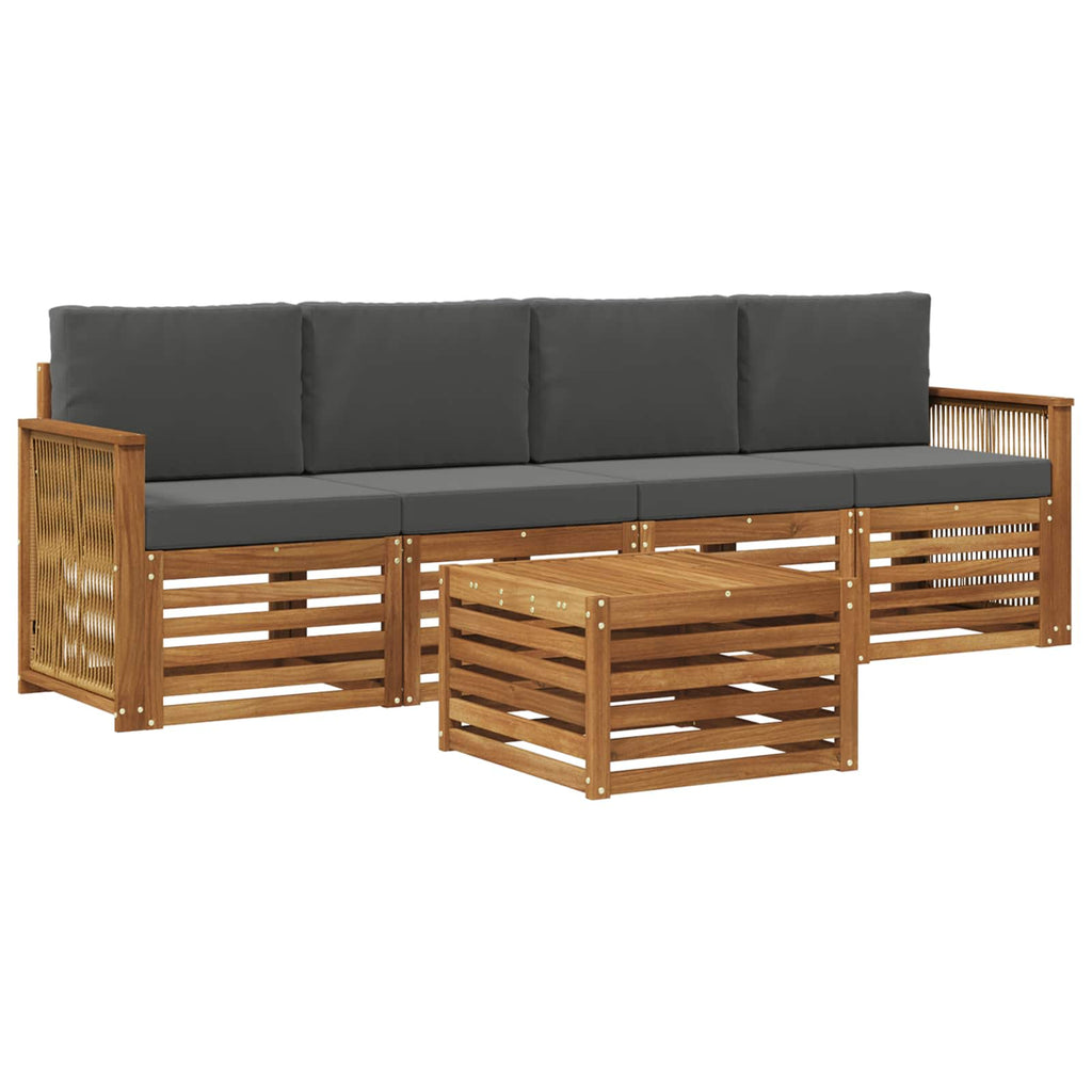 Outdoor-Sofagarnitur mit Kissen 5 pcs Natur und Anthrazit