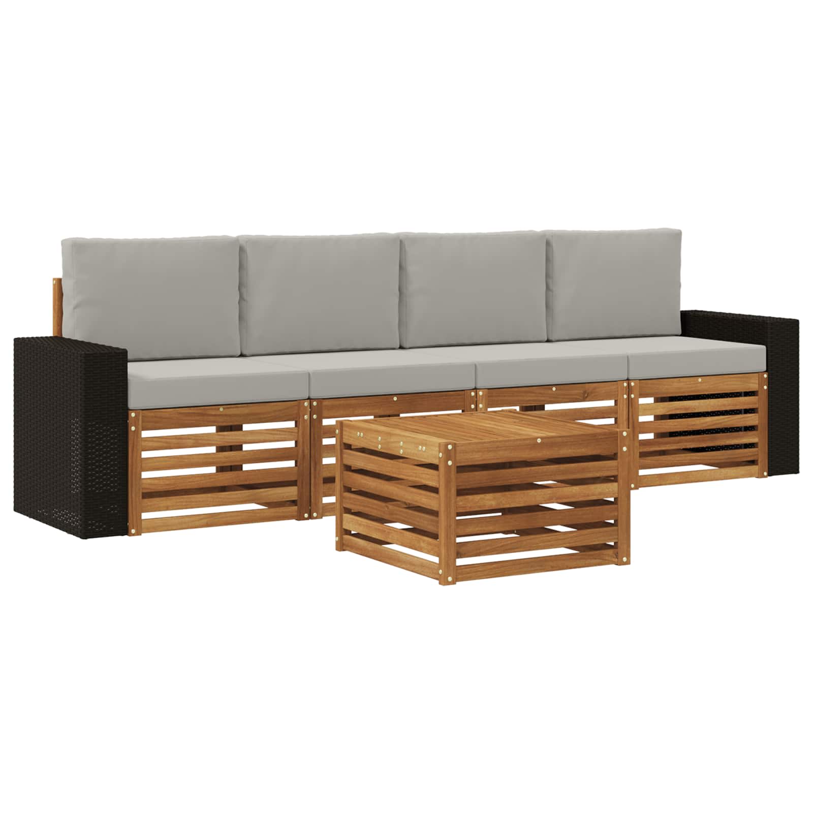 Outdoor-Sofagarnitur mit Kissen 5 pcs Natürlich und Hellgrau