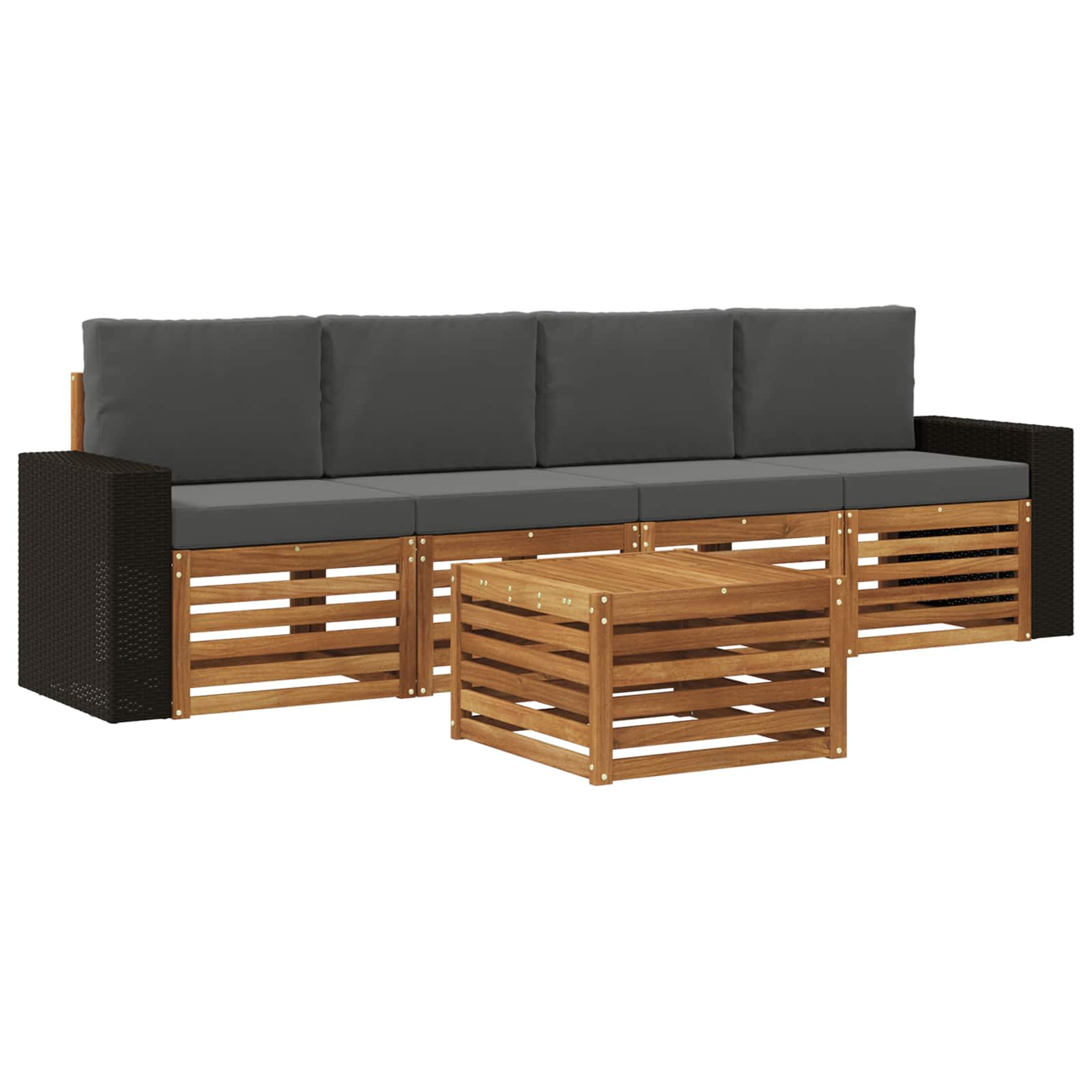 Outdoor-Sofagarnitur mit Kissen 5 pcs Natur und Anthrazit