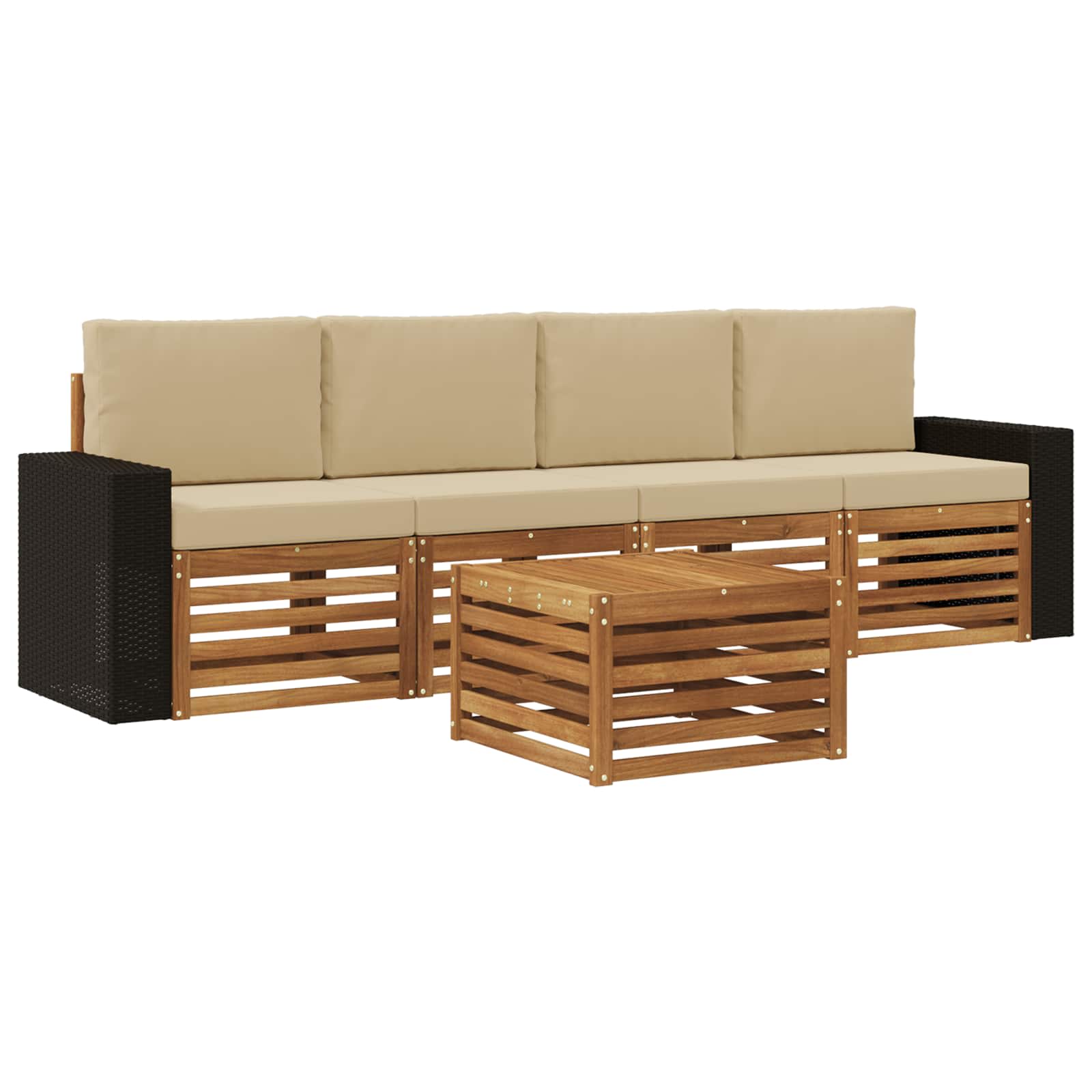 Outdoor-Sofagarnitur 5 pcs Natur und Beige Massivholz Akazie