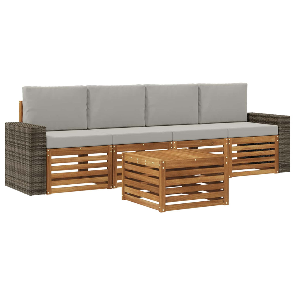 Outdoor-Sofagarnitur mit Kissen 5 pcs Natürlich und Hellgrau