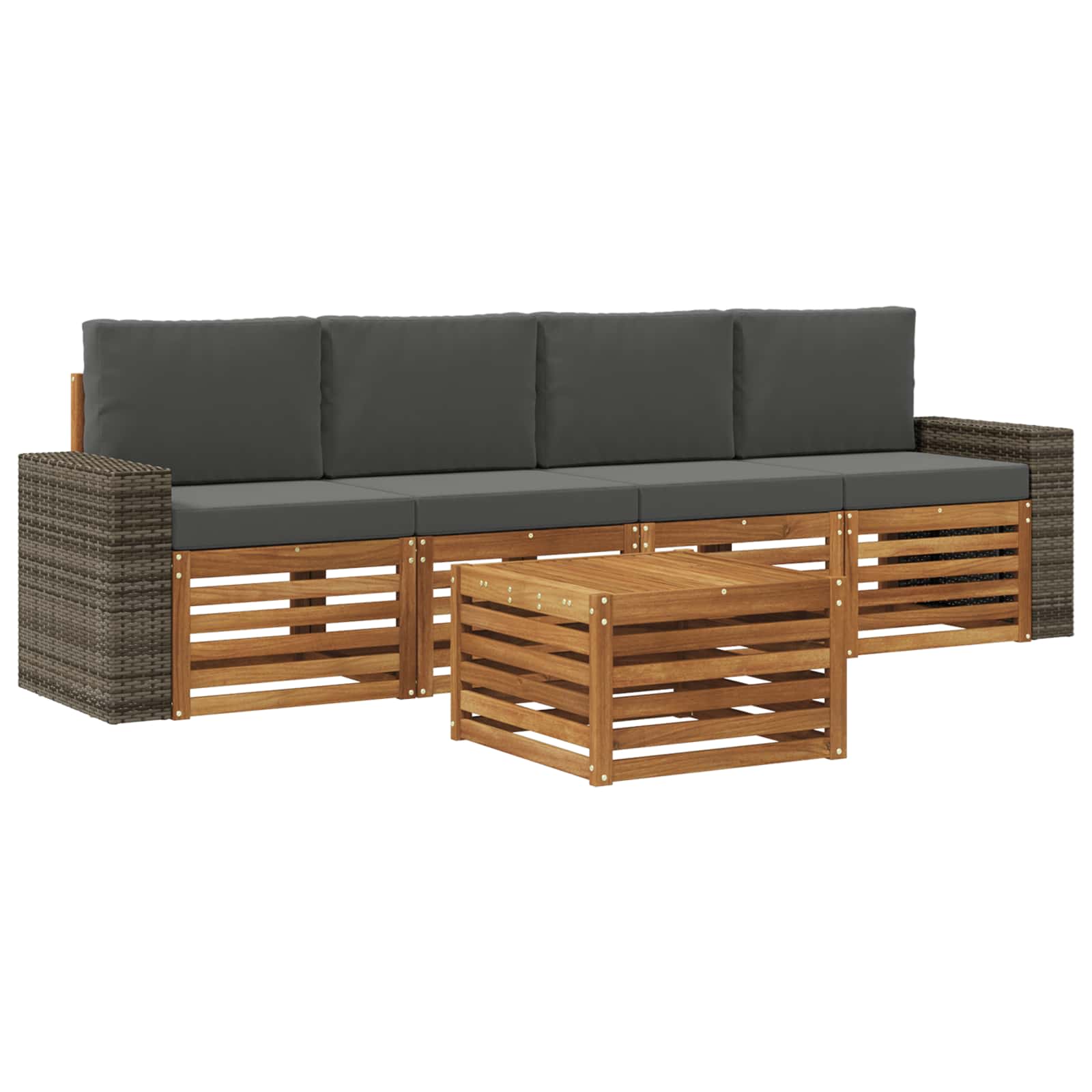 Outdoor-Sofagarnitur mit Kissen 5 pcs Natur und Anthrazit