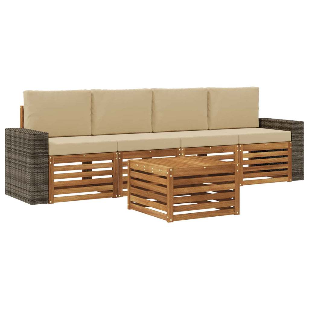 Outdoor-Sofagarnitur 5 pcs Natur und Beige Massivholz Akazie