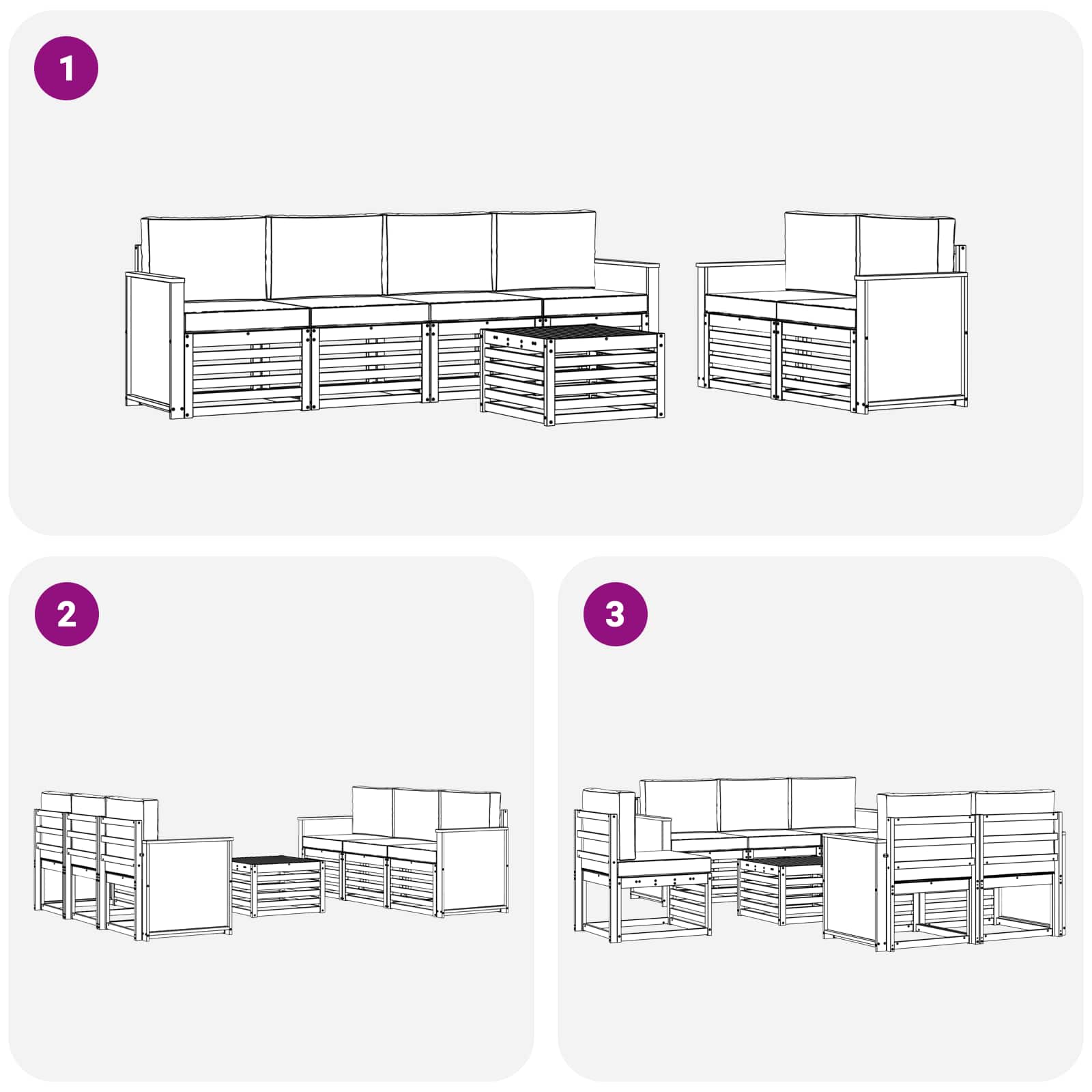 Outdoor-Sofagarnitur 7 pcs Natur und Creme Massivholz Akazie