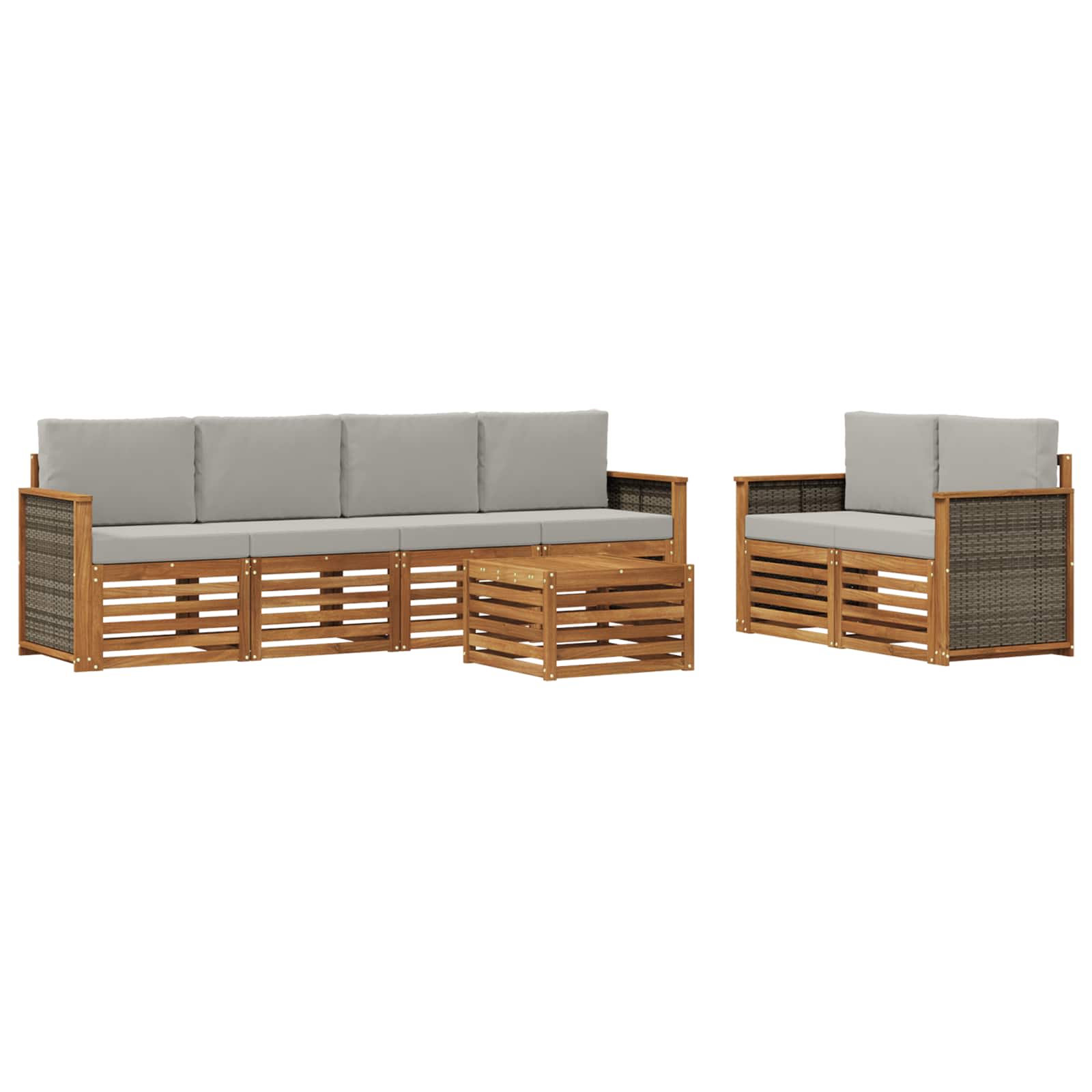 Outdoor-Sofagarnitur mit Kissen 7 pcs Natürlich und Hellgrau
