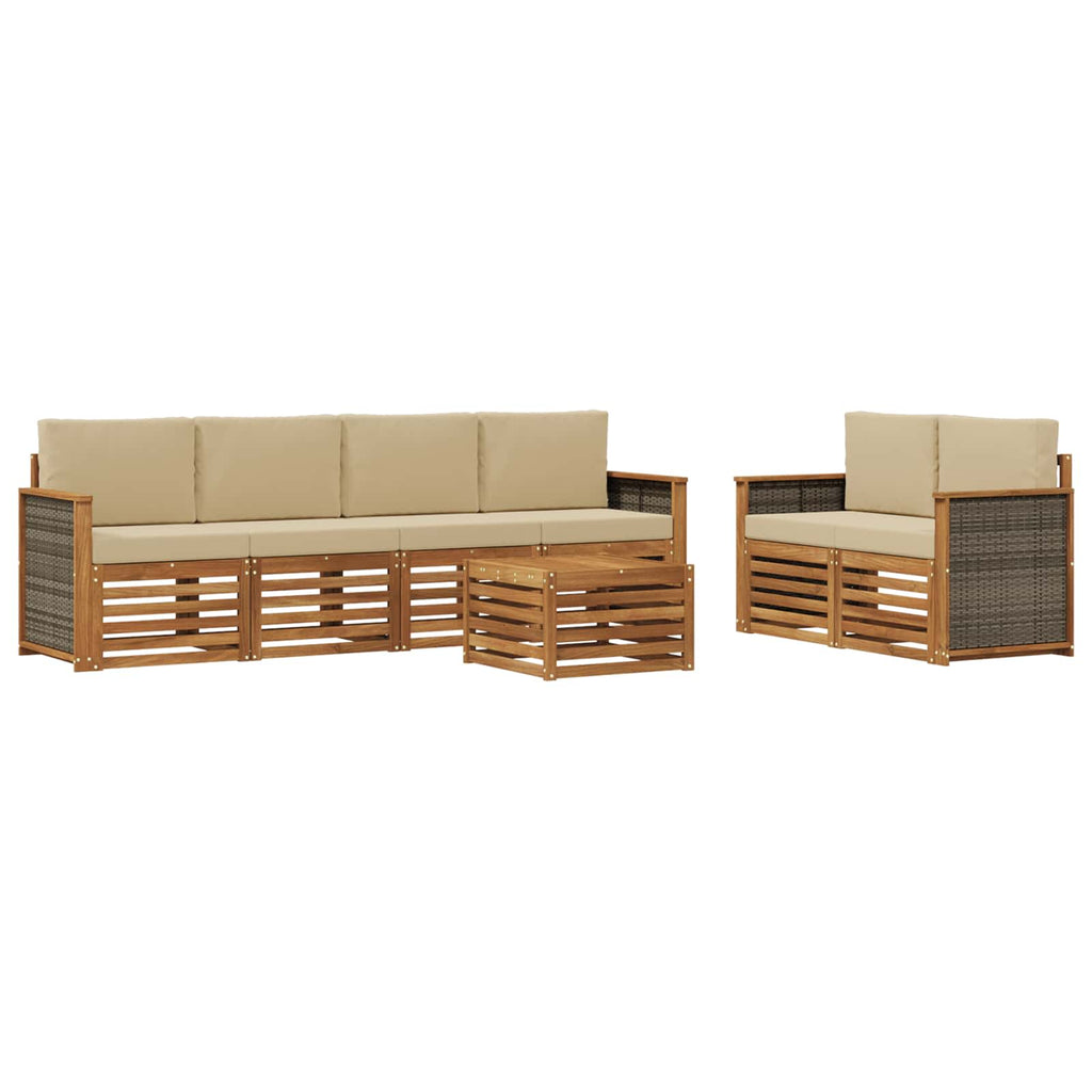 Outdoor-Sofagarnitur 7 pcs Natur und Beige Massivholz Akazie