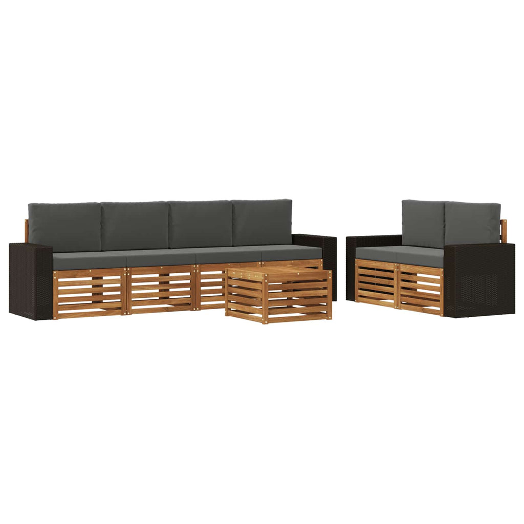 Outdoor-Sofagarnitur mit Kissen 7 pcs Natur und Anthrazit