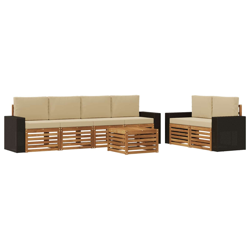Outdoor-Sofagarnitur 7 pcs Natur und Beige Massivholz Akazie